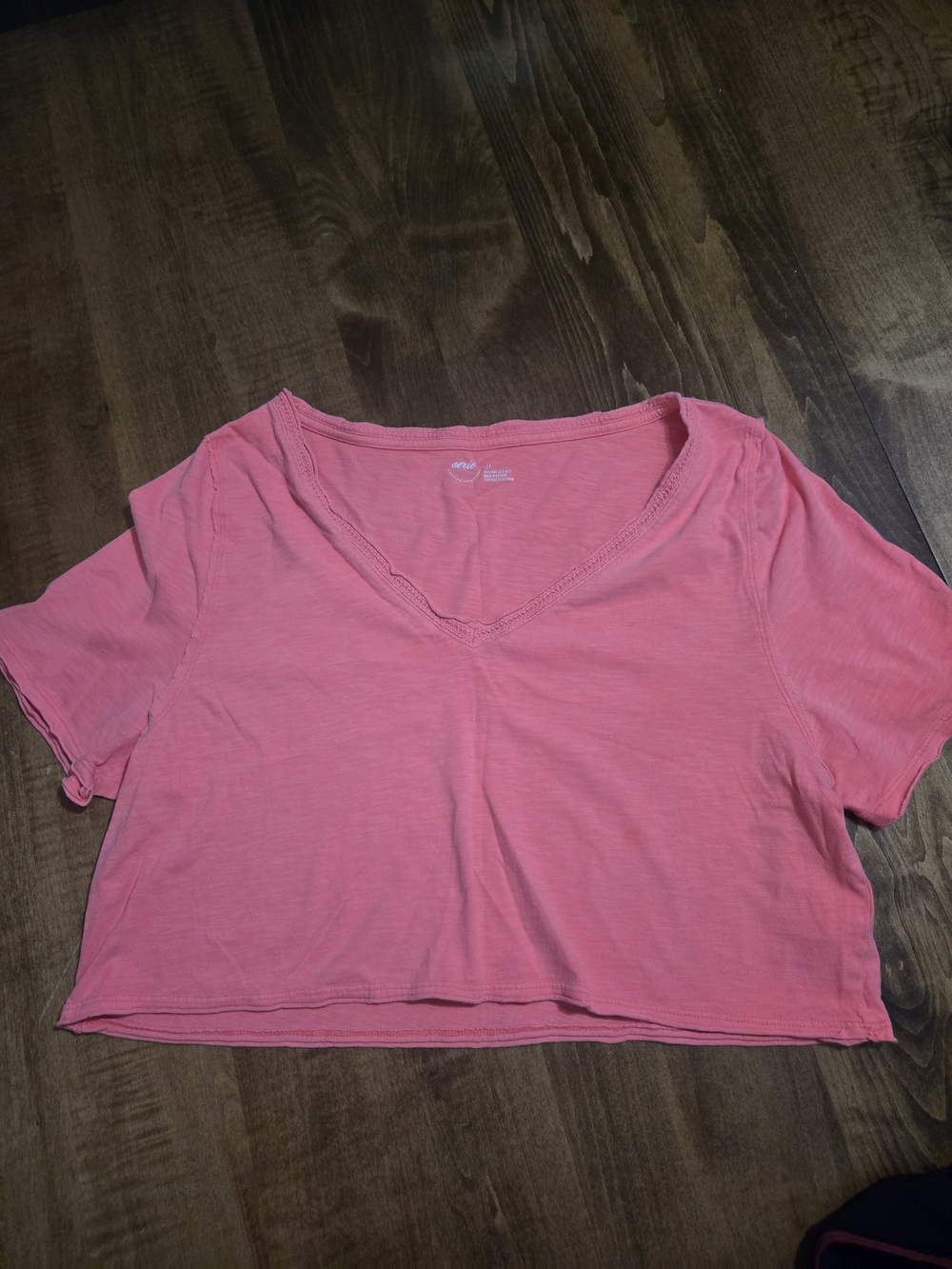 Aerie Coral Pink V-Neck Cropped Oversized Tee